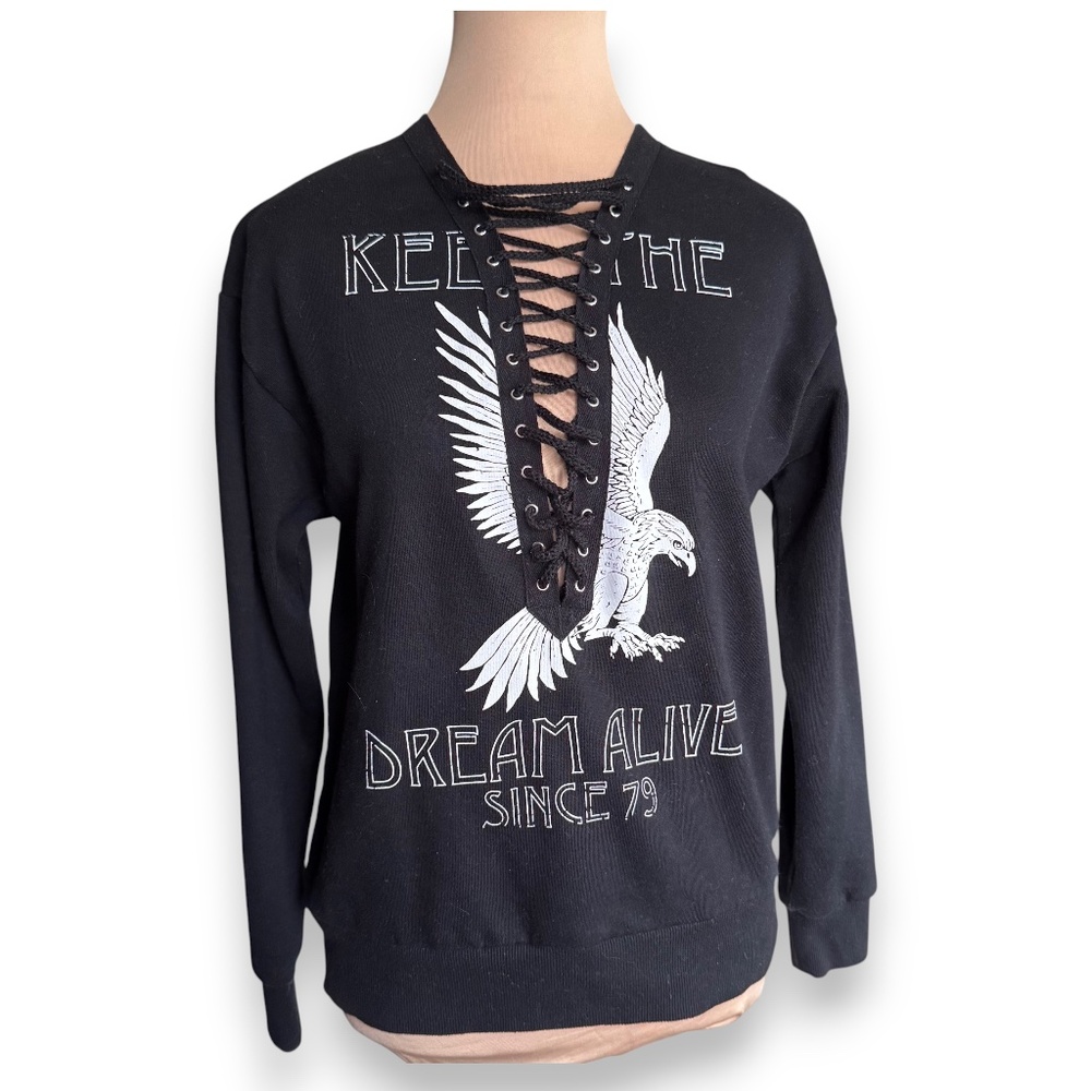 FOREVER 21 black lace-up sweatshirt size S